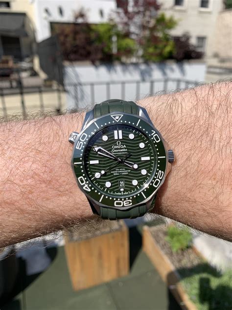 omega seamaster green on wrist|omega seamaster grey.